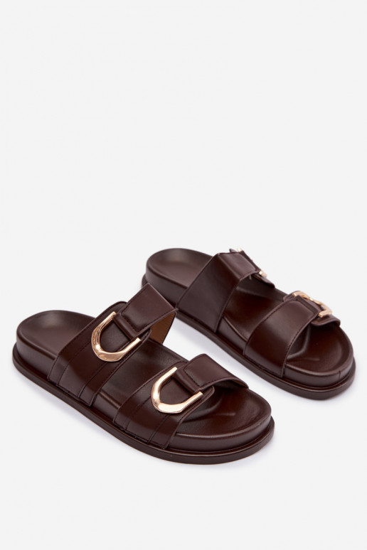 Eco Leather Women's Slides With Straps Chocolate Rosinessa