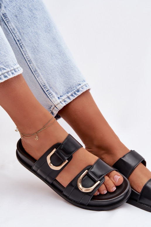 Eko Skórzane Klapki DamskiewithPaskami Czarne Rosinessa