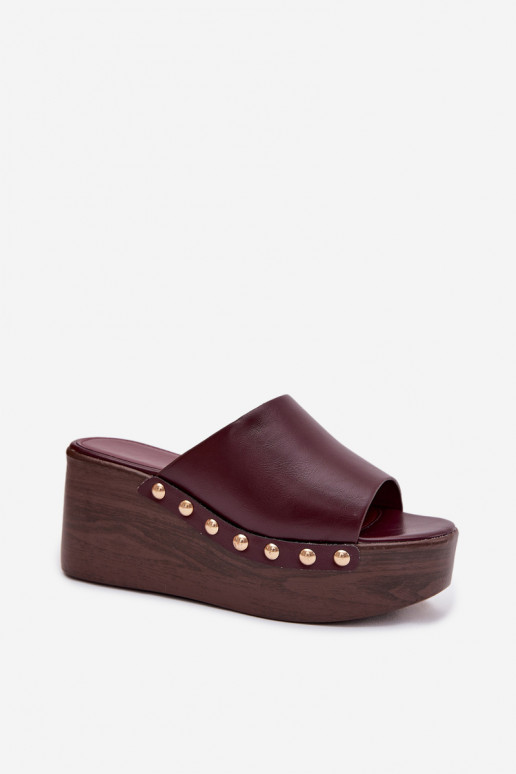 Women's Platform and Wedge Sandals with Gold Buckles Burgundy Farinelle