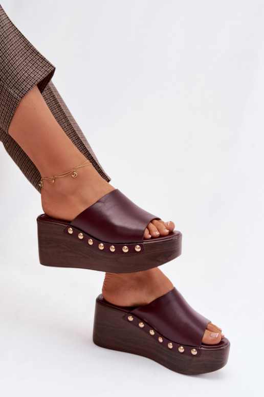 Women's Platform and Wedge Sandals with Gold Buckles Burgundy Farinelle