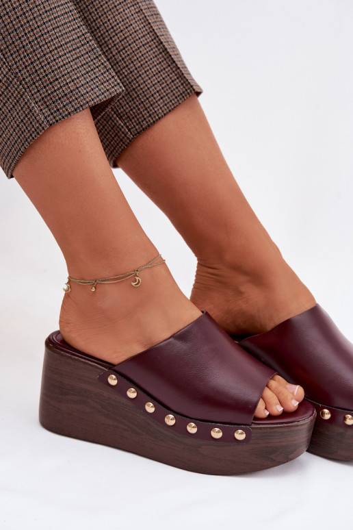 Women's Platform and Wedge Sandals with Gold Buckles Burgundy Farinelle