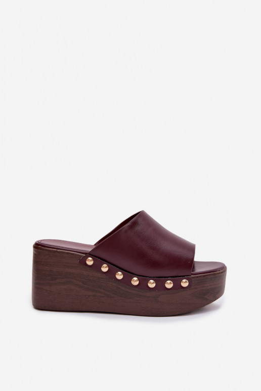 Women's Platform and Wedge Sandals with Gold Buckles Burgundy Farinelle