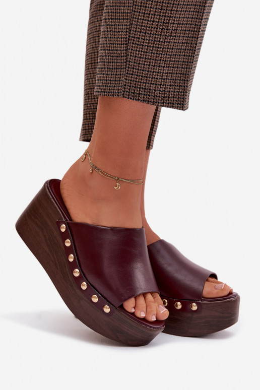 Women's Platform and Wedge Sandals with Gold Buckles Burgundy Farinelle