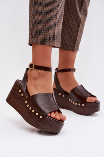 Women's Platform Sandals With Gold Buckles Chocolate Galorina 2