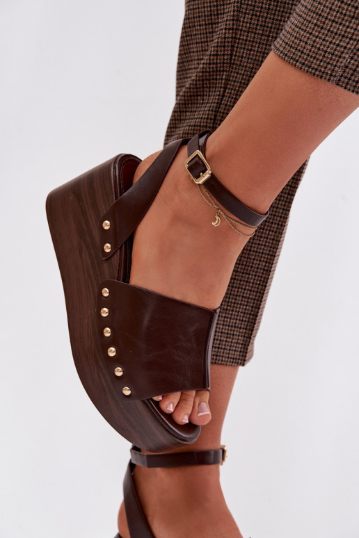 Women's Platform Sandals With Gold Buckles Chocolate Galorina