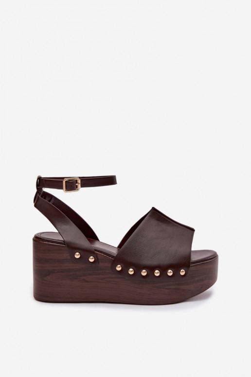 Women's Platform Sandals With Gold Buckles Chocolate Galorina