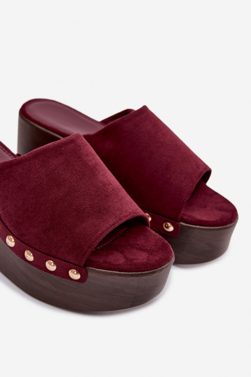 Women's Platform Slides With Gold Buckles Eco Suede Bordeaux Helivina