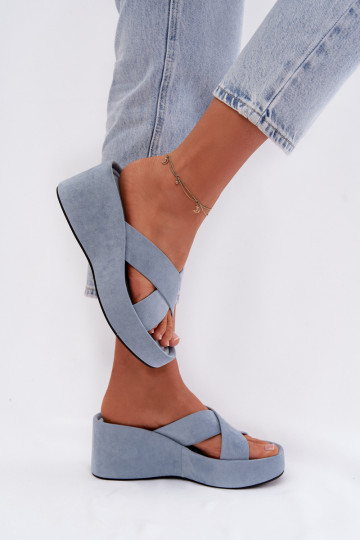 Women's Platform Slippers Made of Eco Suede Blue Calorine