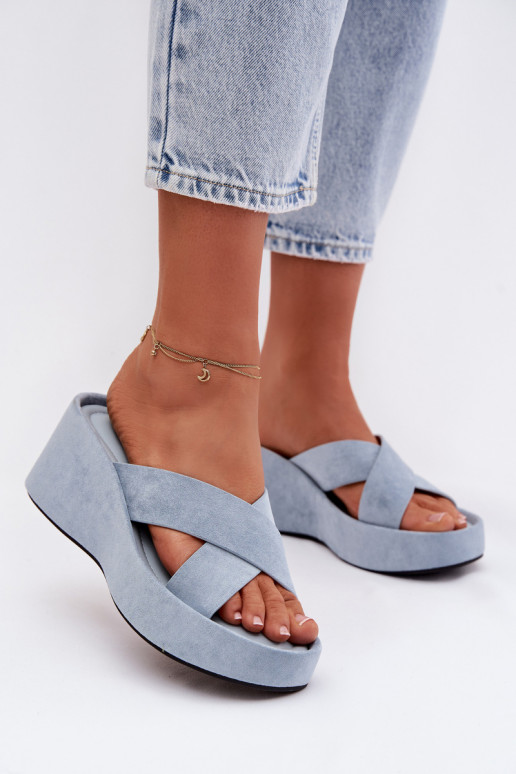 Women's Platform Slippers Made of Eco Suede Blue Calorine