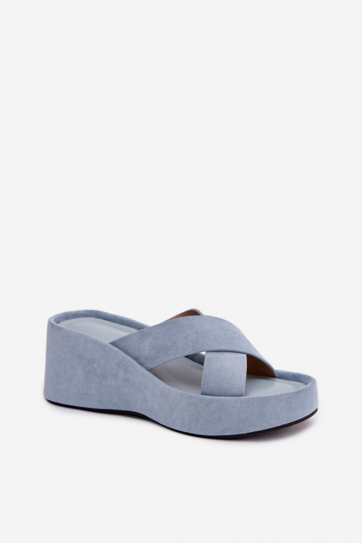 Women's Platform Slippers Made of Eco Suede Blue Calorine