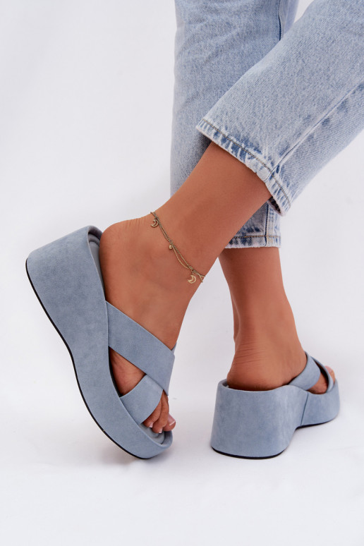 Women's Platform Slippers Made of Eco Suede Blue Calorine