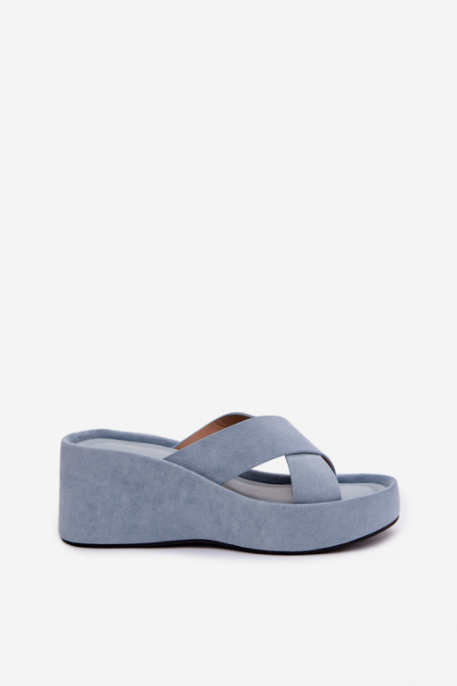Women's Platform Slippers Made of Eco Suede Blue Calorine