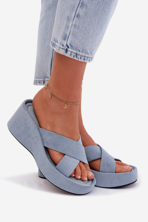 Women's Platform Slippers Made of Eco Suede Blue Calorine