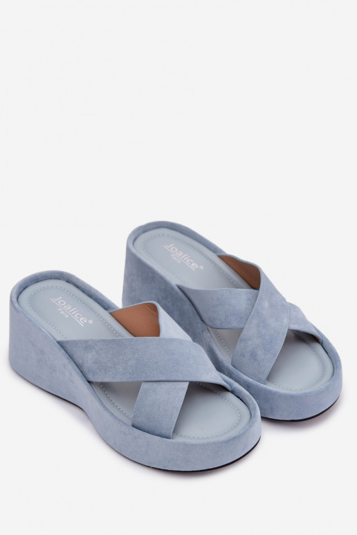 Women's Platform Slippers Made of Eco Suede Blue Calorine