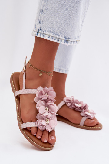 Women's Flat Sandals With Decorative Flowers Purple Noemia