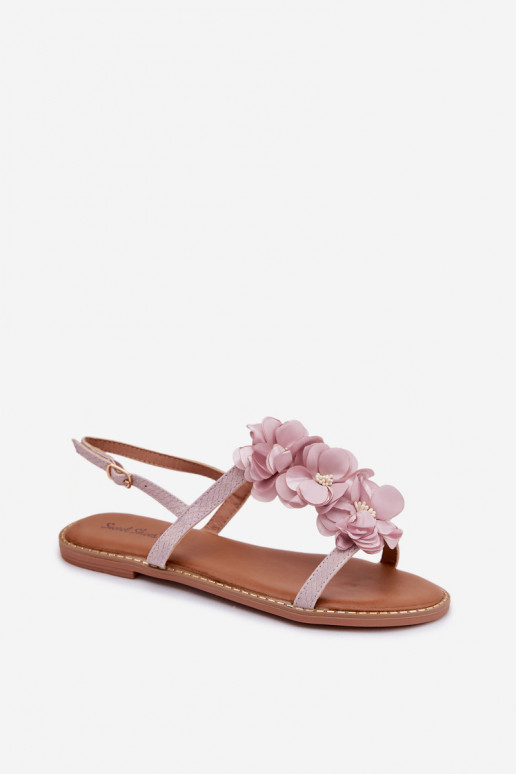 Women's Flat Sandals With Decorative Flowers Purple Noemia