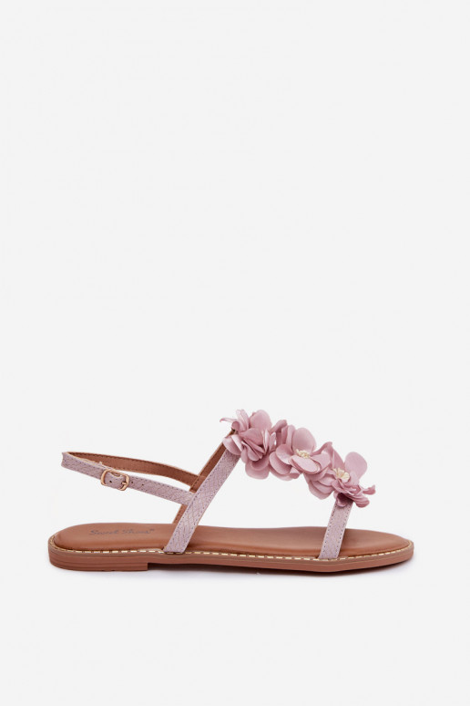Women's Flat Sandals With Decorative Flowers Purple Noemia