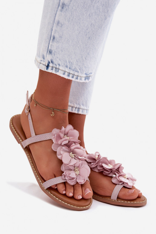 Women's Flat Sandals With Decorative Flowers Purple Noemia