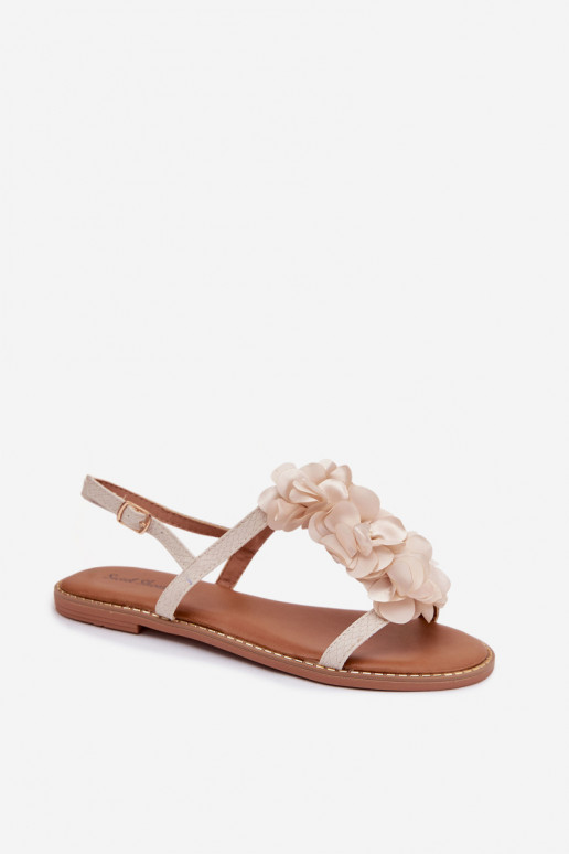 Women's Flat Sandals With Decorative Flowers Jasnobeżowe Noemia