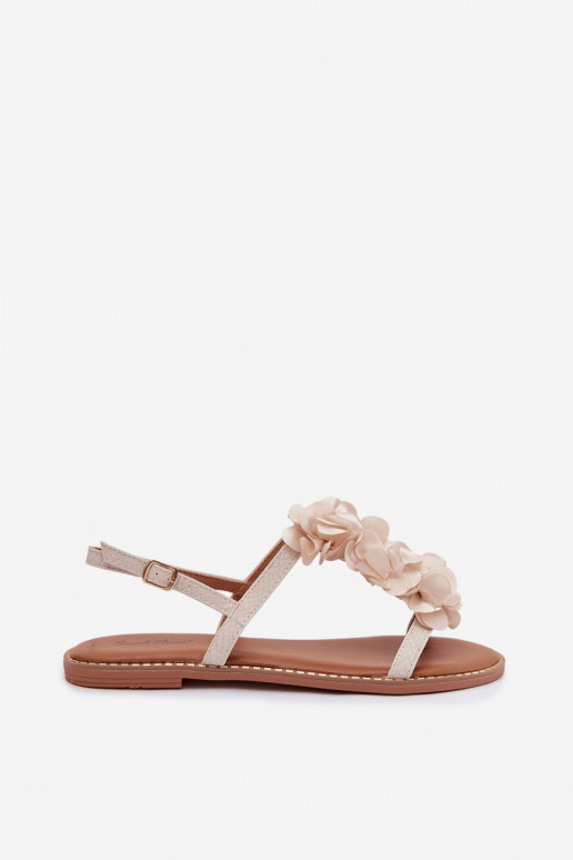 Women's Flat Sandals With Decorative Flowers Jasnobeżowe Noemia