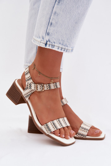 Women's Block Heel White Sandals Sabela