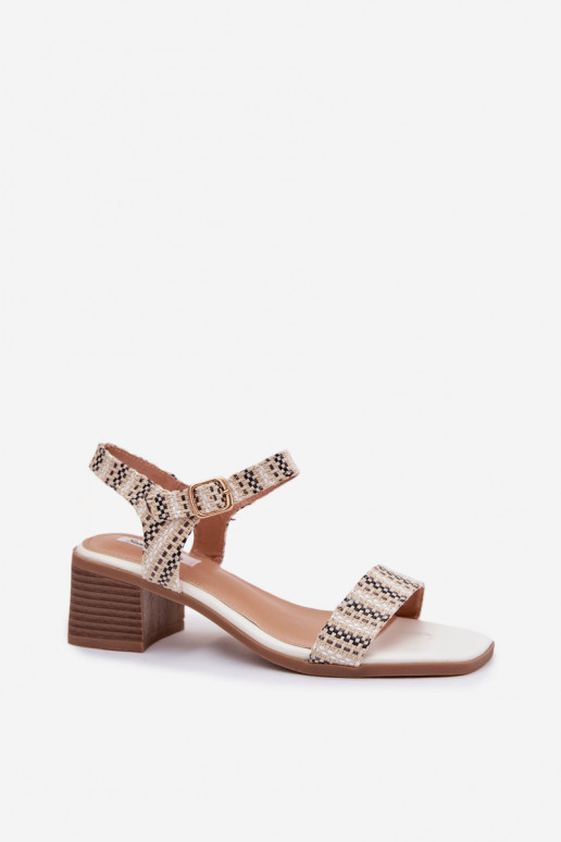 Women's Block Heel White Sandals Sabela