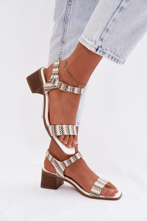 Women's Block Heel White Sandals Sabela