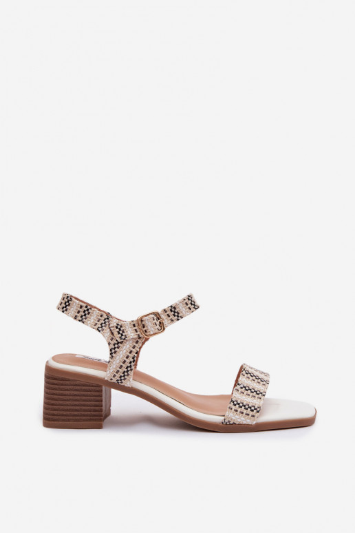 Women's Block Heel White Sandals Sabela