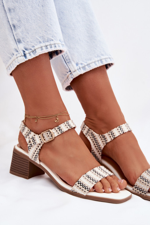 Women's Block Heel White Sandals Sabela