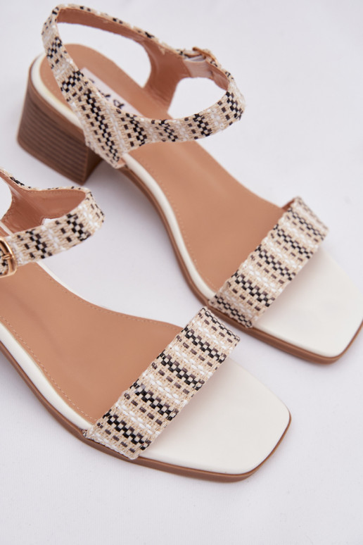 Women's Block Heel White Sandals Sabela