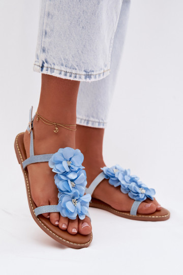 Women's Flat Blue Decorative Flowers Sandals Noemia 2