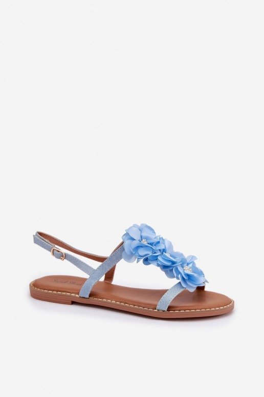 Women's Flat Blue Decorative Flowers Sandals Noemia