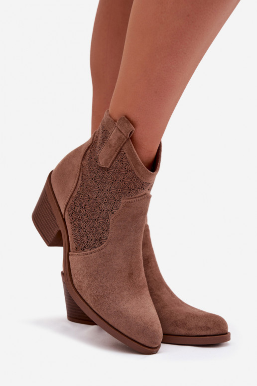 Women's Openwork Ankle Boots With Heel S.Barski HY61-8013 Brown