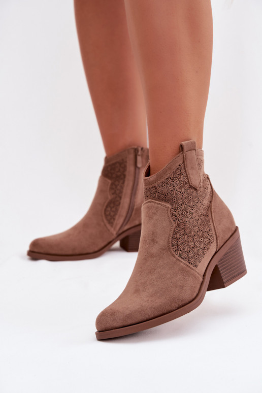 Women's Openwork Ankle Boots With Heel S.Barski HY61-8013 Brown