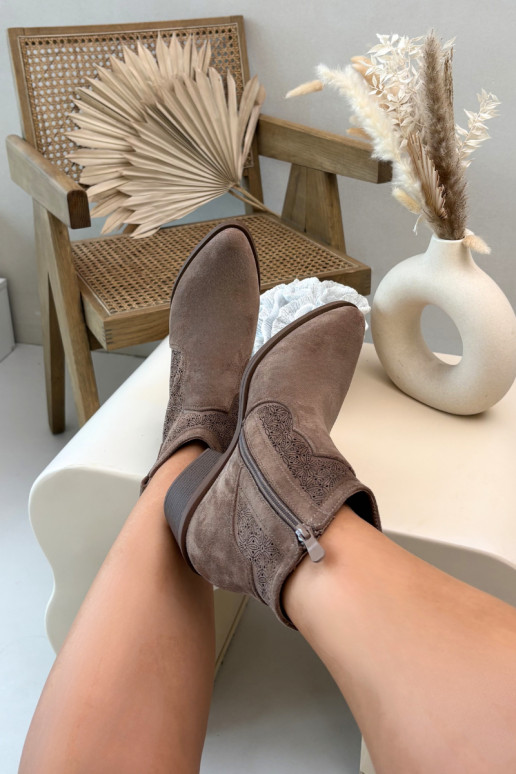 Women's Openwork Ankle Boots With Heel S.Barski HY61-8013 Brown