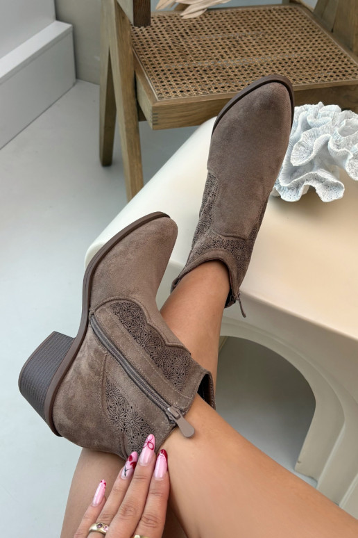 Women's Openwork Ankle Boots With Heel S.Barski HY61-8013 Brown