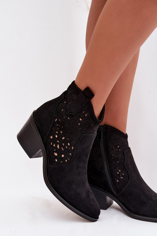 Women's Perforated Cowboy Boots with Heel S.Barski HY61-8012 Black