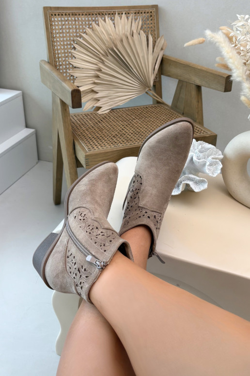 Women's Perforated Ankle Boots With Flat Heel S.Barski HY61-8026 Beige