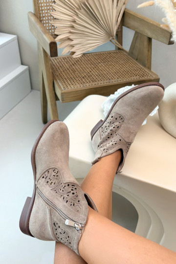 Women's Perforated Ankle Boots With Flat Heel S.Barski HY61-8026 Beige 2