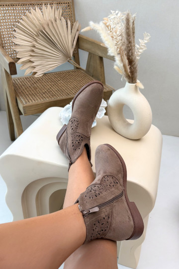 Women's Perforated Ankle Boots With Flat Heel S.Barski HY61-8026 Brown 2