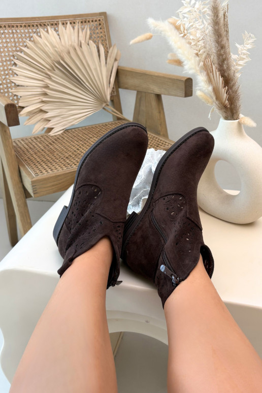 Ażurowe Botki Damskie Na Płaskim Obcasie S.Barski HY61-8026 Czekoladowe