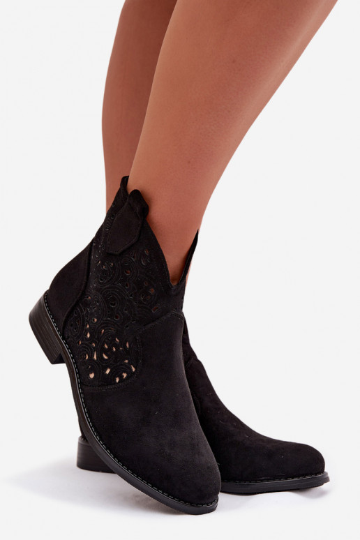 Women's Openwork Ankle Boots With Flat Heel S.Barski HY61-8026 Black