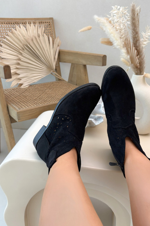 Women's Openwork Ankle Boots With Flat Heel S.Barski HY61-8026 Black