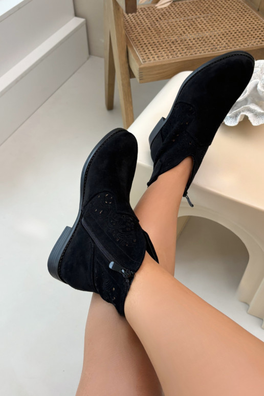 Women's Openwork Ankle Boots With Flat Heel S.Barski HY61-8026 Black