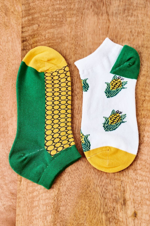 Mismatched Socks With Corn White-Green