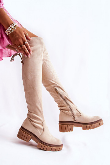 Women's Suede Boots Workers Light Beige Cheera 2