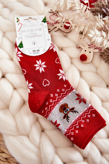 Women's Christmas Socks Shiny Reindeer Red and Gray 2