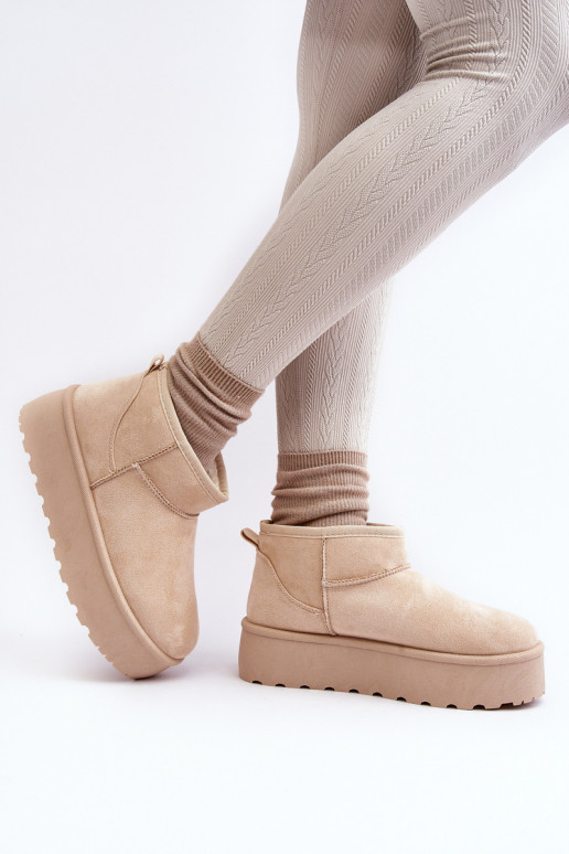 Śniegowce Damskie Na Platformie Jasnobeżowe Mennja