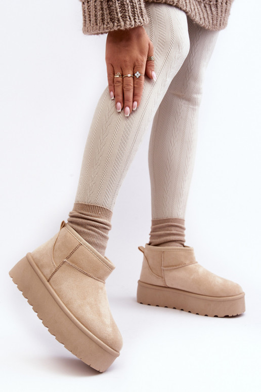 Women's Snow Boots On Platform Light Beige Mennja