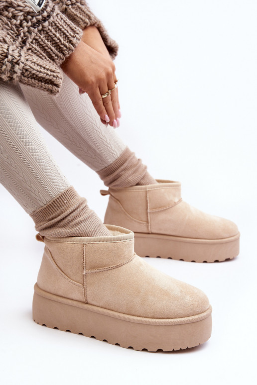 Women's Snow Boots On Platform Light Beige Mennja